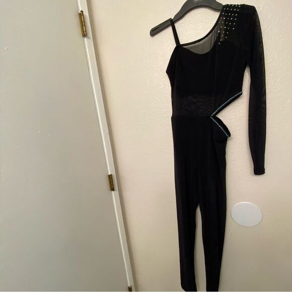 WEISSMAN Dance Costume unitard mesh catsuit jumpsuit black Dark Side SM13021 SA - Picture 3 of 15